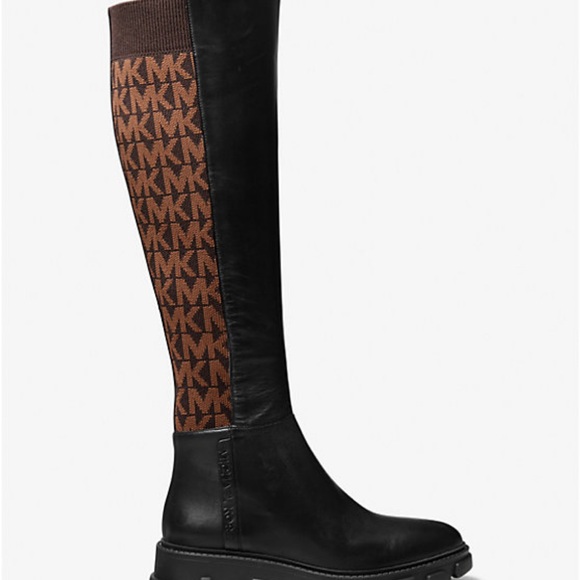 COPY - MICHAEL Michael Kors Ridley Leather and Logo Jacquard Knee Boot SIZE 10M - Picture 2 of 4